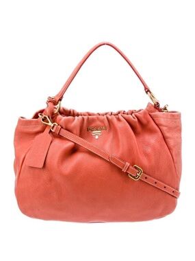 PRADA Cervo Pleat Bag Hobo Orange Deerskin Women’s Crossbody Designer Purse